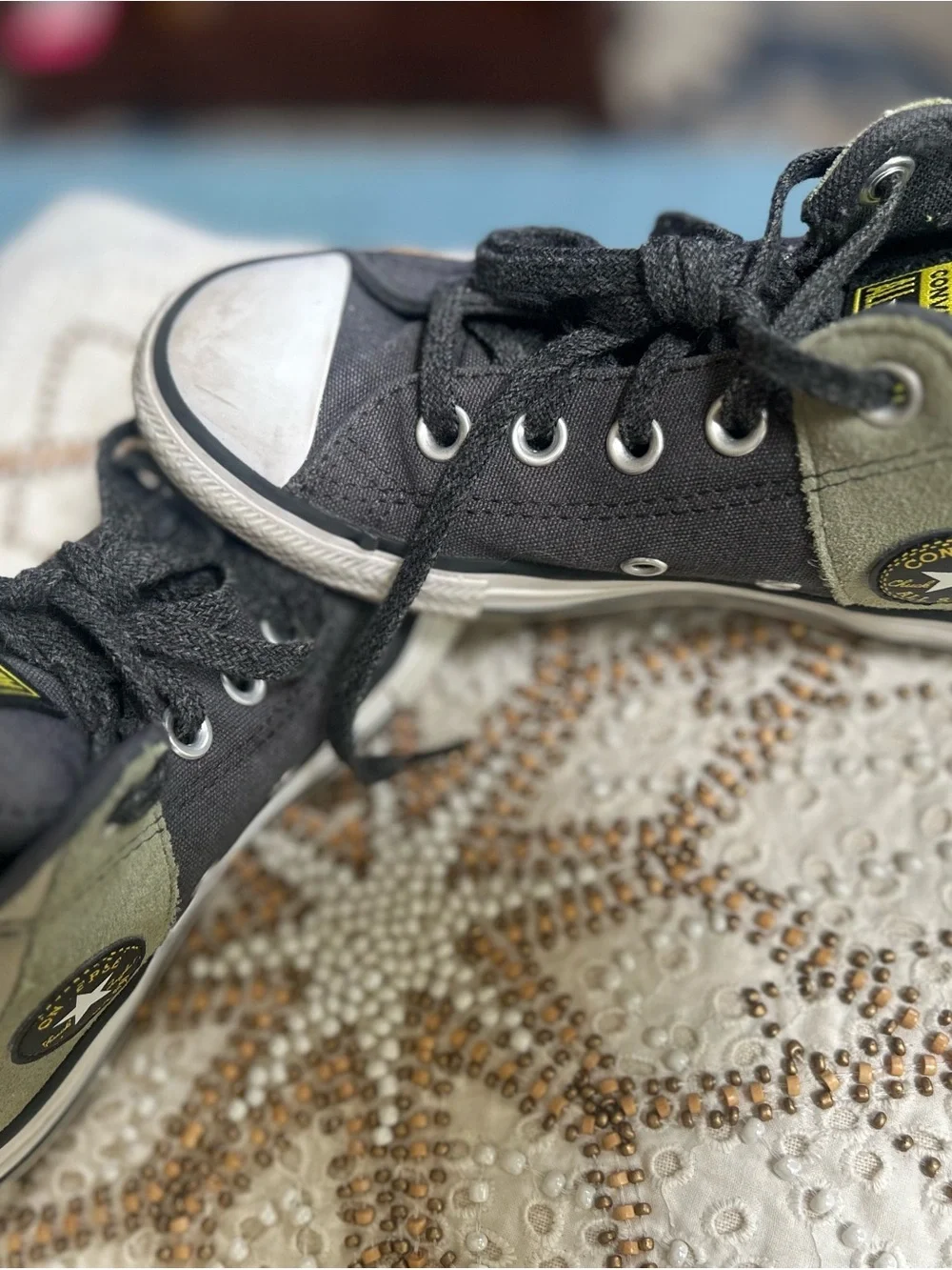Converse Kids High-Top Sneakers in Black and Olive Green size 13.5.